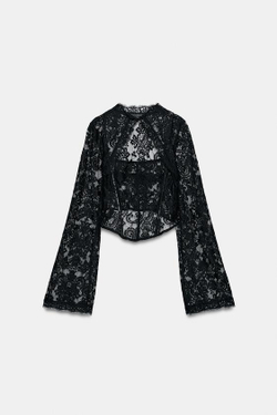 ZARA ТОП-КОРСЕТ ИЗ КРУЖЕВА, ЧЕРНЫЙ