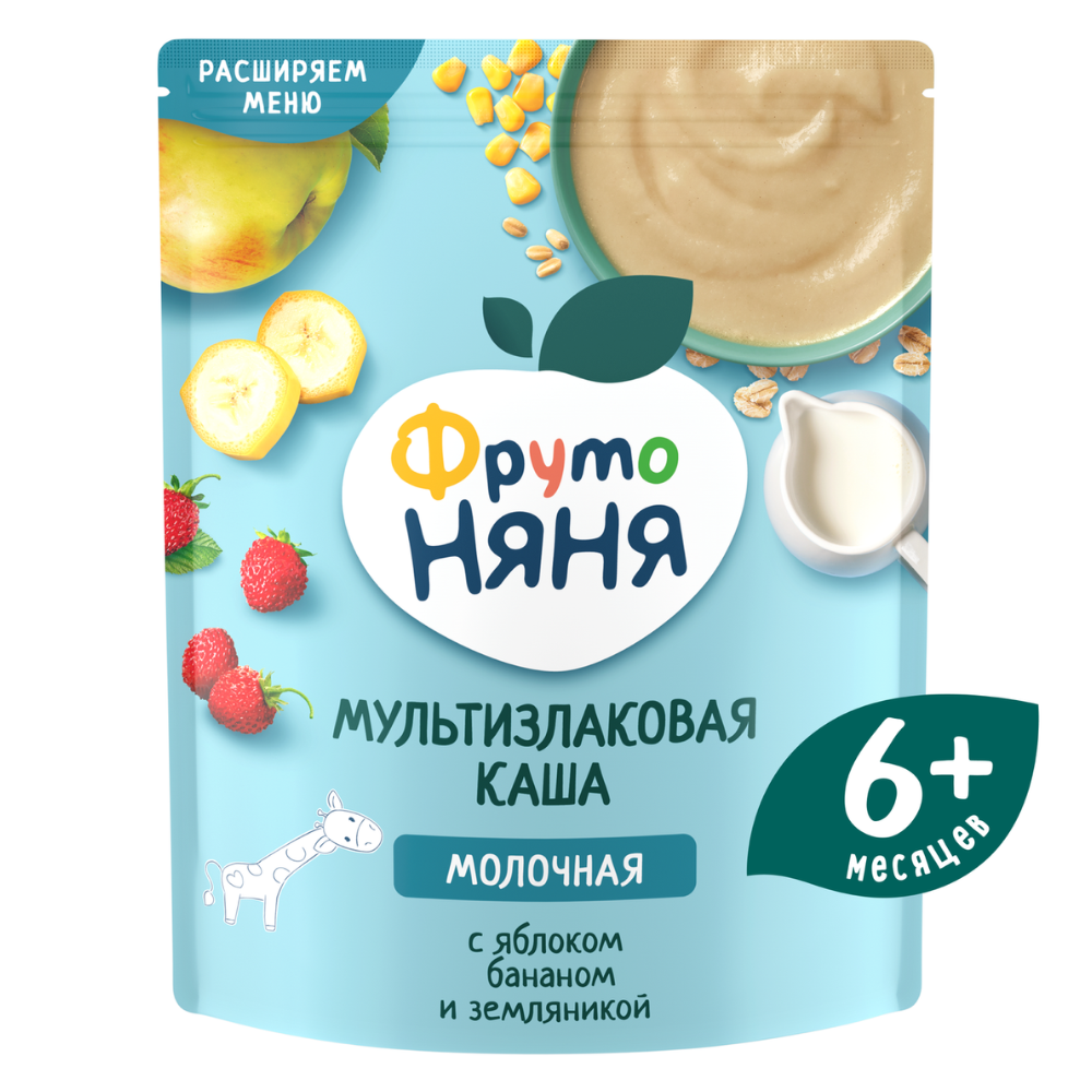 Каша мультизлаковая молочная Фруто Няня яблоко, банан, земляника 200 гр