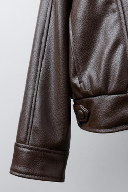 ZARA КУРТКА ИЗ ИСКУССТВЕННОЙ КОЖИ С ЗАПАХОМ, КОРИЧНЕВЫЙ