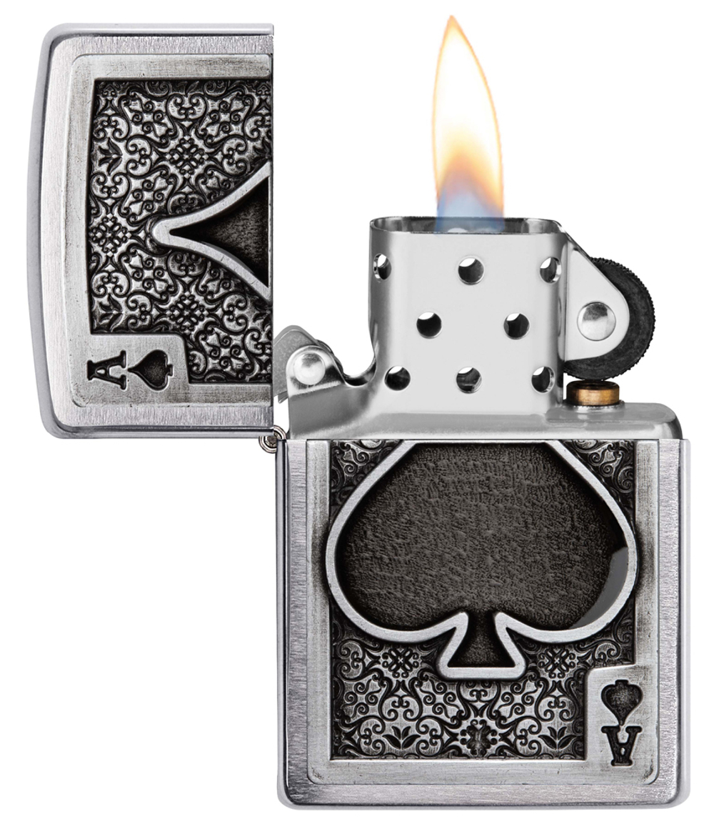 Зажигалка Zippo Ace Of Spades с покрытием Brushed Chrome, латунь/сталь, серебристая, 38x13x57 мм