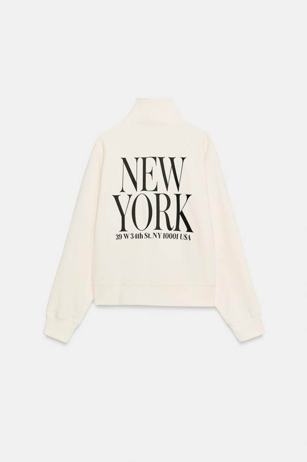ZARA ТОЛСТОВКА С МОЛНИЕЙ И НАДПИСЬЮ, ЖЕЛТОВАТО-БЕЛЫЙ
