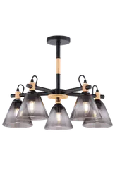 Люстра потолочная Rilon 06781/5 BLACK+WOOD, 5×40 Вт, чёрная и древесная