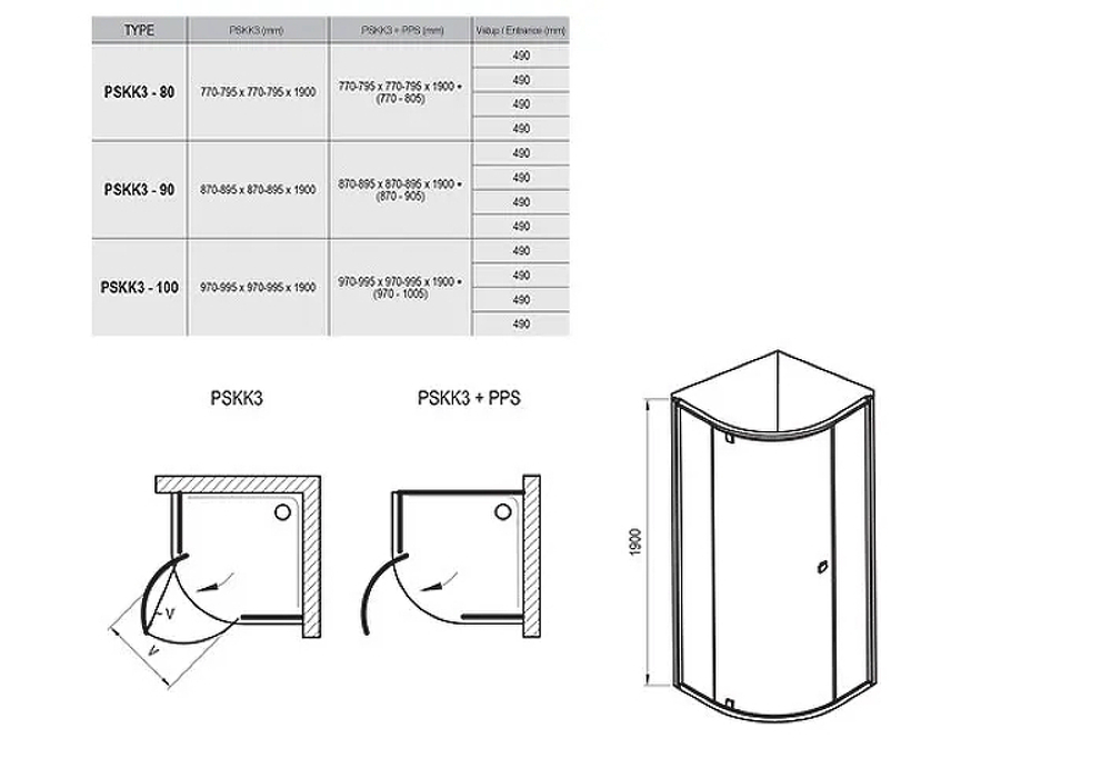 Душевой уголок Ravak Pivot PSKK3 90x90 37677C00Z1 профиль Хром стекло Transparent