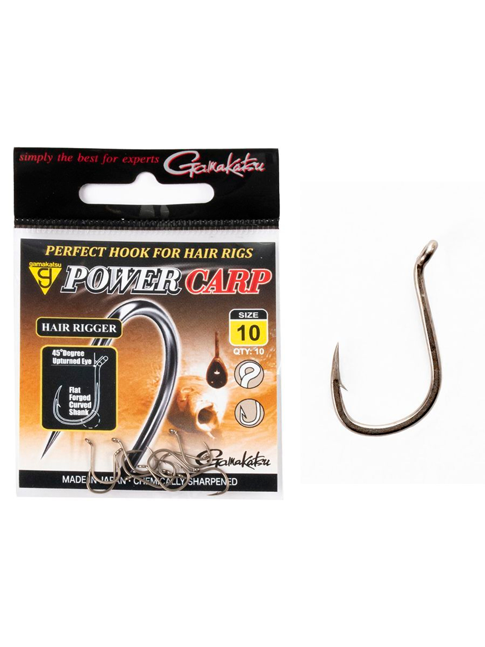 Крючки Gamakatsu PowerCarp HAIR RIGGER EYED HOOK размер 12 (упк.10шт.)