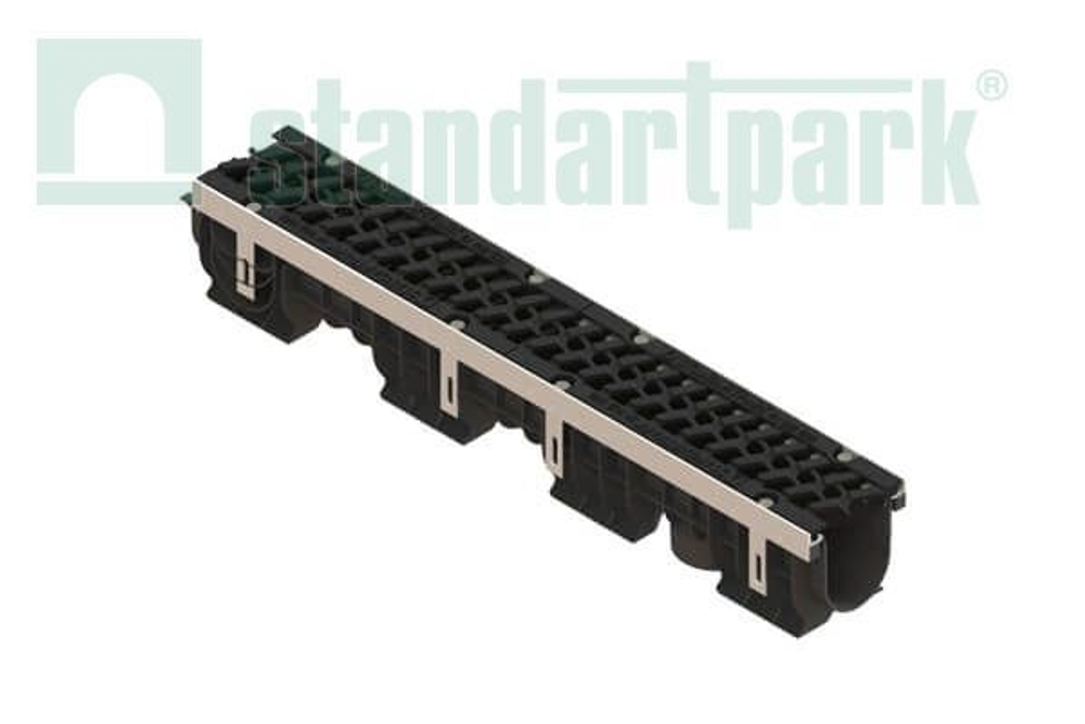 Лоток водоотводный PolyMax Drive DN100 h170 пластиковый с решеткой щелевой чугунной ВЧ кл. Е (комплект)