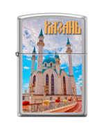 Фото памятная бензиновая зажигалка серебристая матовая с рисунком "Казань" ZIPPO 250_Kazan в коробке