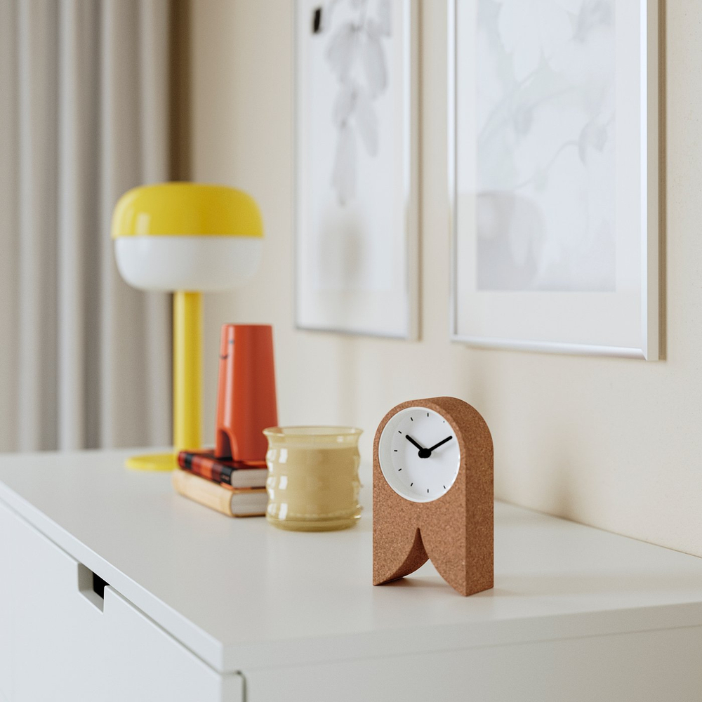 IKEA FLODKRÄFTA  (ИКЕА ФЛОДКРЭФТА)  -  Часы - пробка белый 8x15x4 см