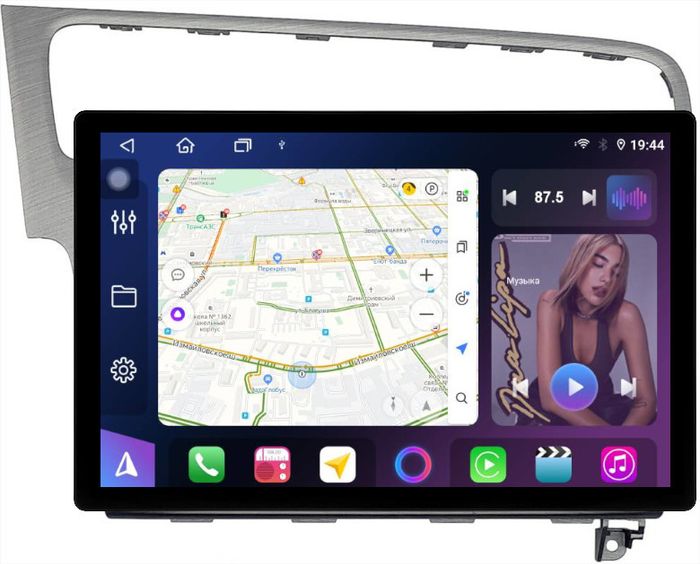 Магнитола для Volkswagen Golf 7 2012-2020 (рамка серебро) - FarCar BX877 монитор 13" 2K QLED на Android 13, TS10, 6+128, CarPlay, 4G SIM-слот
