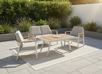 Комплект Isra Mini Seating Set. Диван + 2 Кресла + Столл. Алюминий, ироко. Поставка 45 дней.