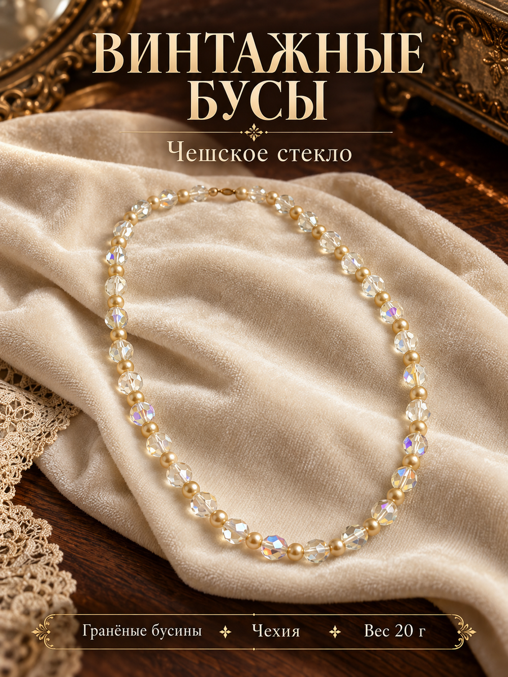Бусы винтажные с гранеными бусинами Чешское стекло. Чехия СССР