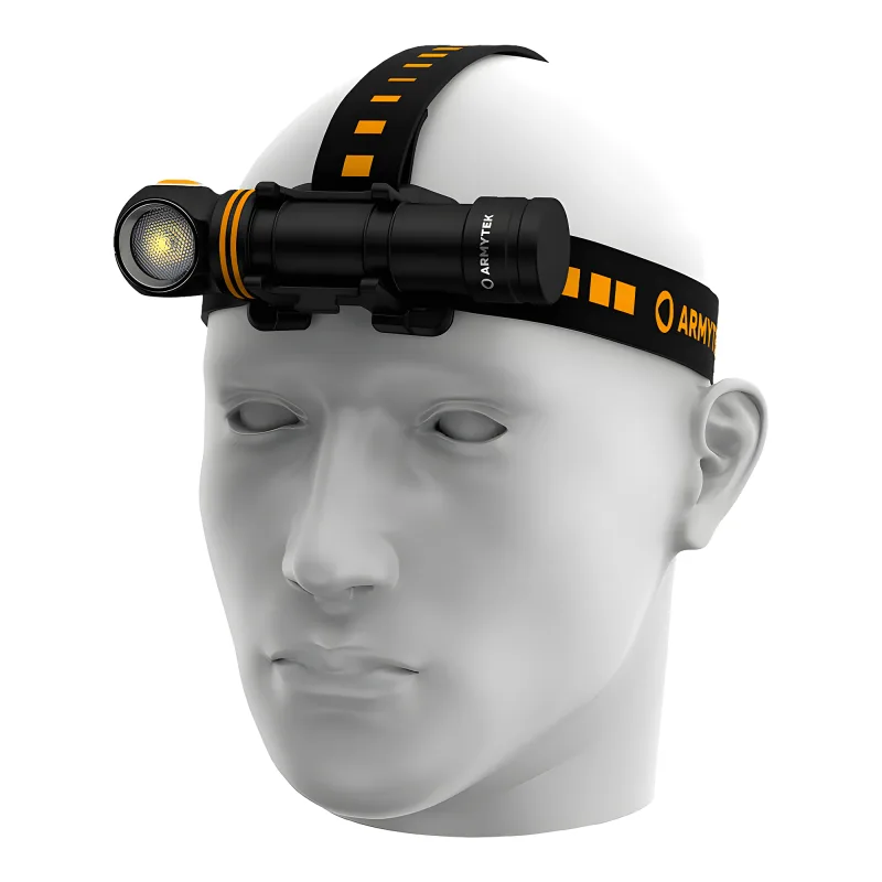 Мультифонарь Armytek Elf C2 Max USB-C (тёплый свет) - закреплен на налобном креплении