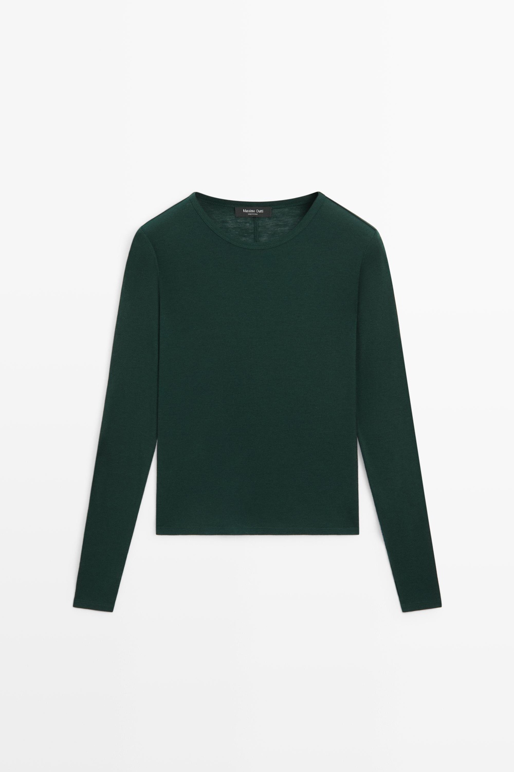 Massimo Dutti Футболка с длинными рукавами из шерстяной смеси, бутылочно-зеленый
