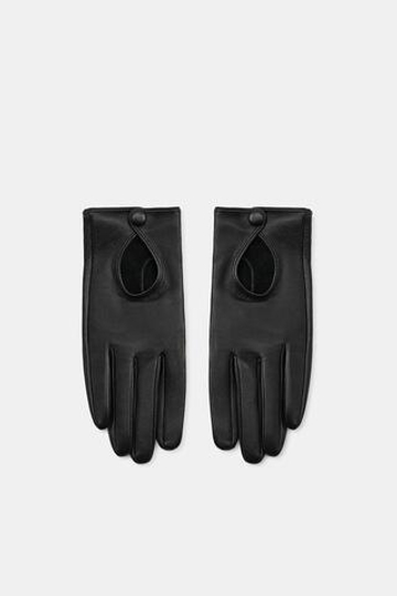 ZARA КОРОТКИЕ ПЕРЧАТКИ ИЗ 100% КОЖИ, ЧЕРНЫЙ