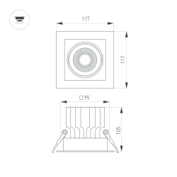 Светильник MS-VORTEX-BUILT-S117x117-20W Warm3000 (WH-WH, 20 deg, 230V) (Arlight, IP20 Металл, 5 лет) 057916