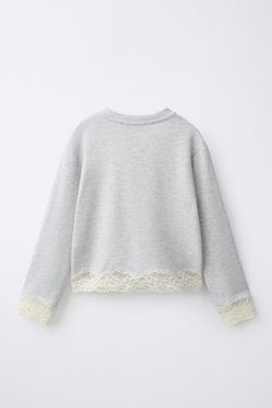 ZARA ЛОНГСЛИВ SOFT TOUCH С КРУЖЕВОМ, СЕРЫЙ МЕЛАНЖ