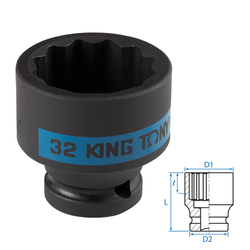KING TONY (453032M) Головка торцевая ударная двенадцатигранная 1/2", 32 мм