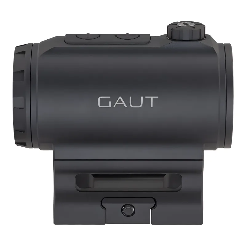 Коллиматор Gaut Tourmaline 1x25, закрытый, точка 3 МOA зелёная, Weaver - вид слева, логотип на корпусе