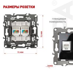 Розетка ЭРА Серия 12 12-3108-06 информационная двойная 2XRJ45 IP20 чёрный | Эра 12