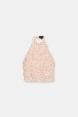ZARA ТОП ИЗ ЖОРЖЕТА С ГОРЛОВИНОЙ ХАЛТЕР, ЭКРЮ/КРАСНЫЙ