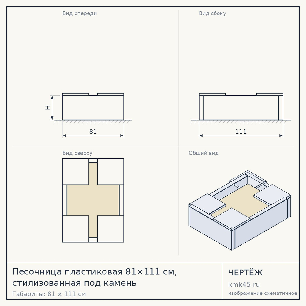 Песочница пластиковая 81×111 см, стилизованная под камень — от 9 000 ₽