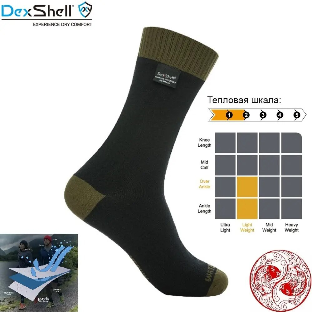 Водонепроницаемые носки Dexshell Thermlite green DS626O, артикул DS626O
