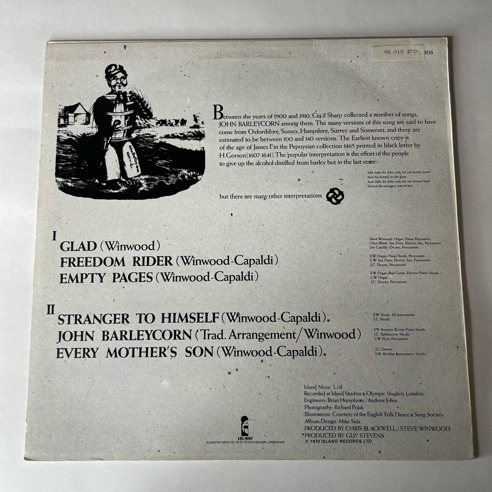 Винтажная виниловая пластинка LP Traffic John Barleycorn Must Die (Германия 1974)