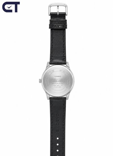 Casio MTP-V001L-1B Standard часы наручные мужские — чёрный циферблат, серебристый корпус и кожаный ремешок