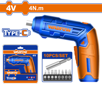 Отвертка аккумуляторная 4В, 4 Нм, 1/4" Type-C (10/20) WADFOW WCV4415