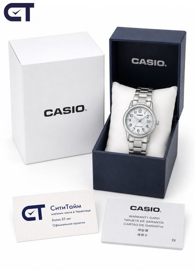 Casio LTP-V004D-1B2 General часы наручные женские — тонкая классика с чёрным циферблатом и стальным браслетом