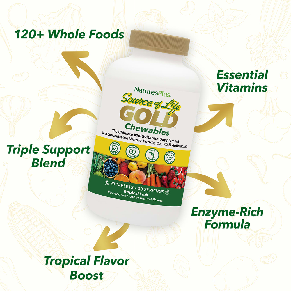 NaturesPlus, Source of Life Gold®, жевательные таблетки, со вкусом тропических фруктов, 90 таблеток