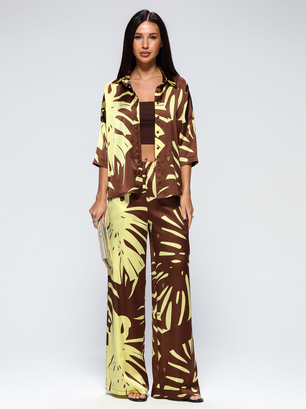 Костюм летний шелковый "ART SILK", 713.9054.09.11, цвет монстера лимон