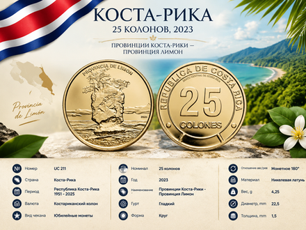 Коста-Рика 25 колонов, 2023 Провинции Коста-Рики - провинция Лимон