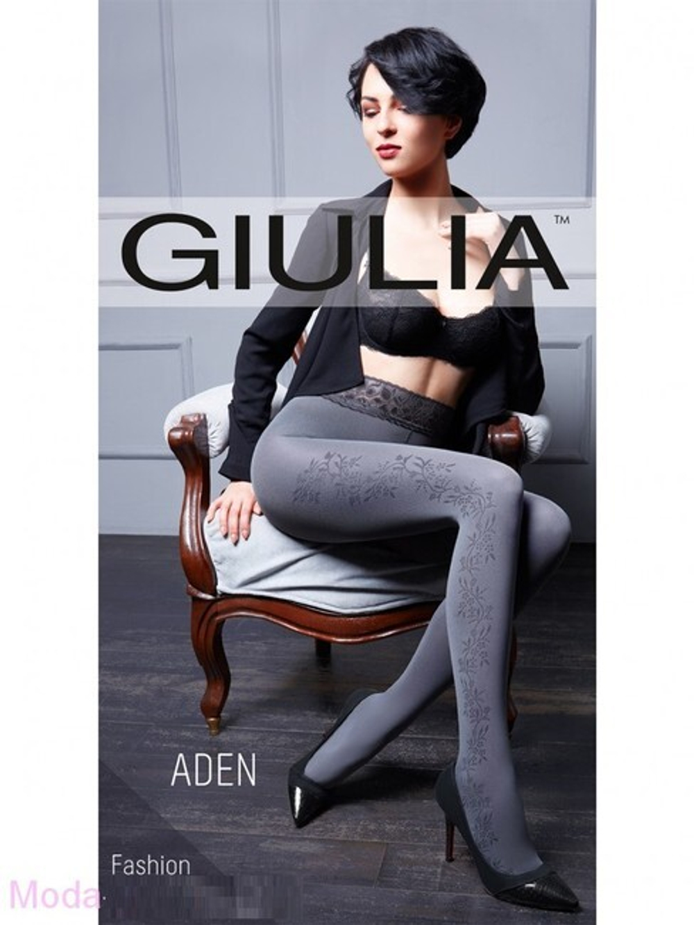 Колготки винного цвета Giulia ADEN 01 с фантазийным рисунком на кружевном поясе с силиконовой основой,120 den , 2 S (Цвет: винного)