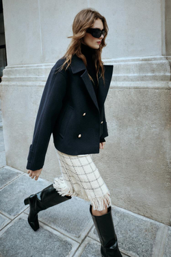 ZARA КОРОТКОЕ ДВУБОРТНОЕ ПАЛЬТО, МОРСКОЙ СИНИЙ