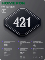 Номерок на дверь квартиры 421, для кабинета, офиса, шильдик 9 х 7 см, черный, Айдентика Технолоджи