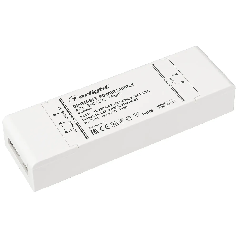 Блок питания ARV-SN24075-TRIAC (24V, 3.125A, 75W) (Arlight, IP20 Пластик, 3 года) Блок питания ARV-SN24075-TRIAC (24V, 3.125A, 75W) (Arlight, IP20 Пластик, 3 года)