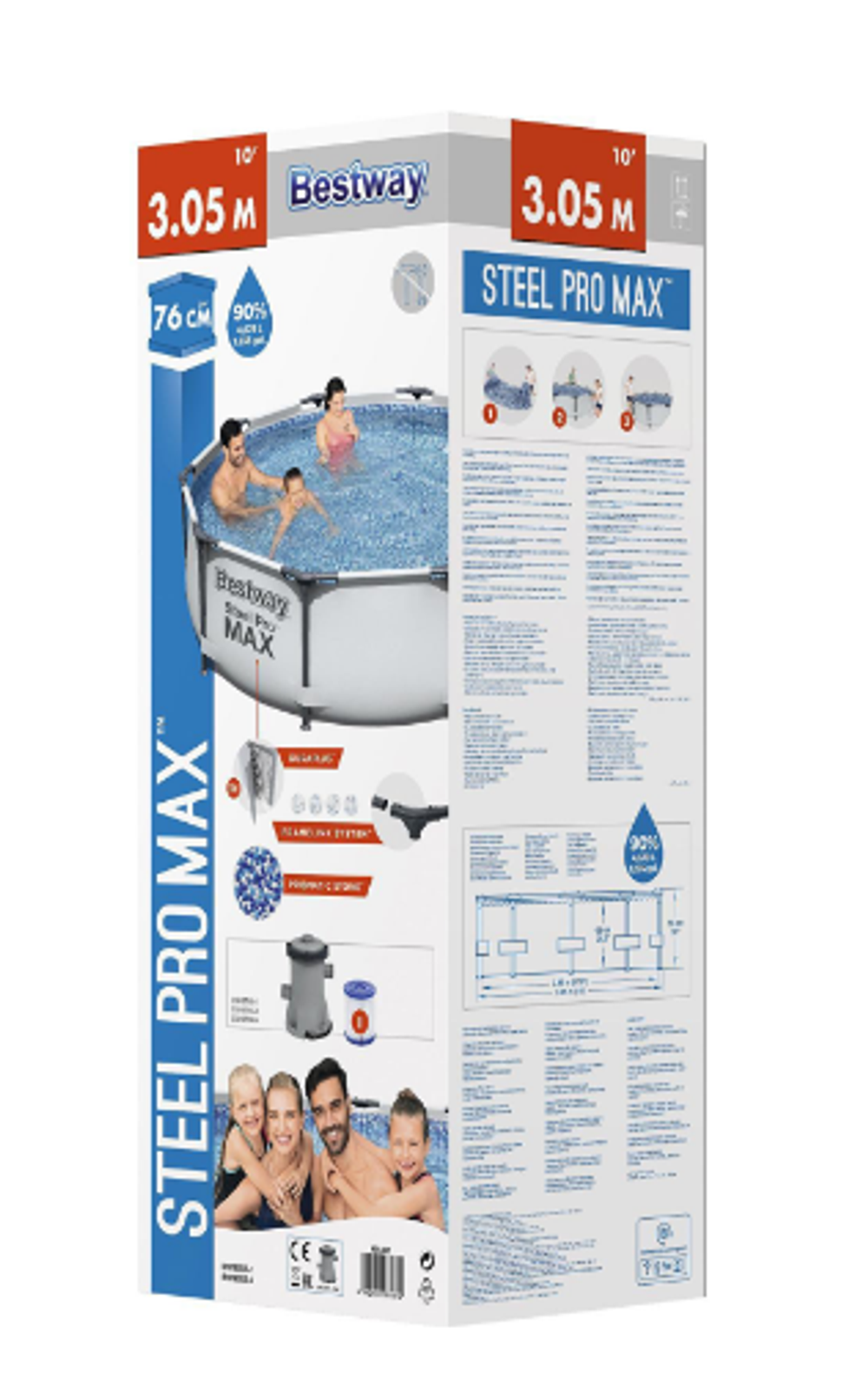 Бассейн каркасный Bestway Steel Pro Max, 305×76 см, с фильтр-насосом,