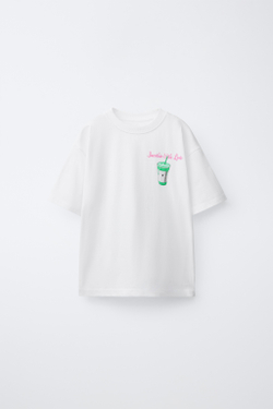 ZARA ФУТБОЛКА С ПРИНТОМ, БЕЛЫЙ