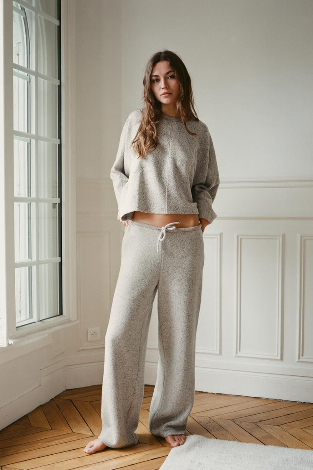 ZARA БРЮКИ ИЗ МЯГКОЙ ТКАНИ МЕЛАНЖ, СЕРЫЙ МЕЛАНЖ