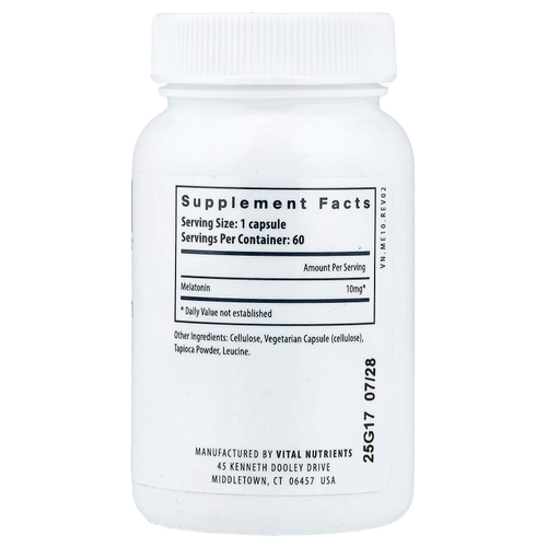 Vital Nutrients, мелатонин, 10 мг, 60 веганских капсул