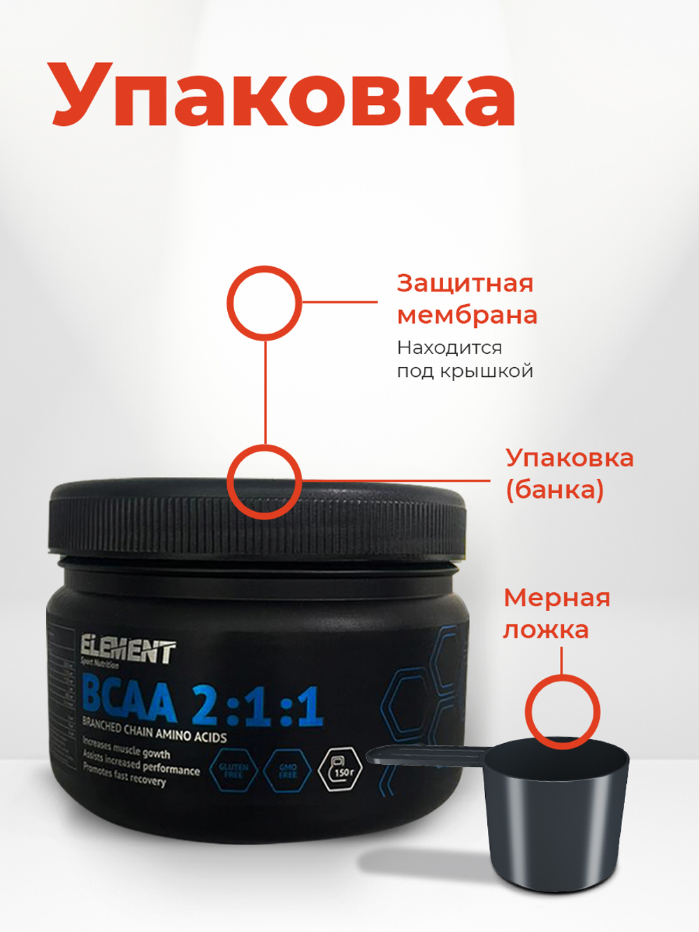 Аминокислоты Element Sport BCAA 2:1:1 (БЦАА) Ананас, 150 г / 30 порций