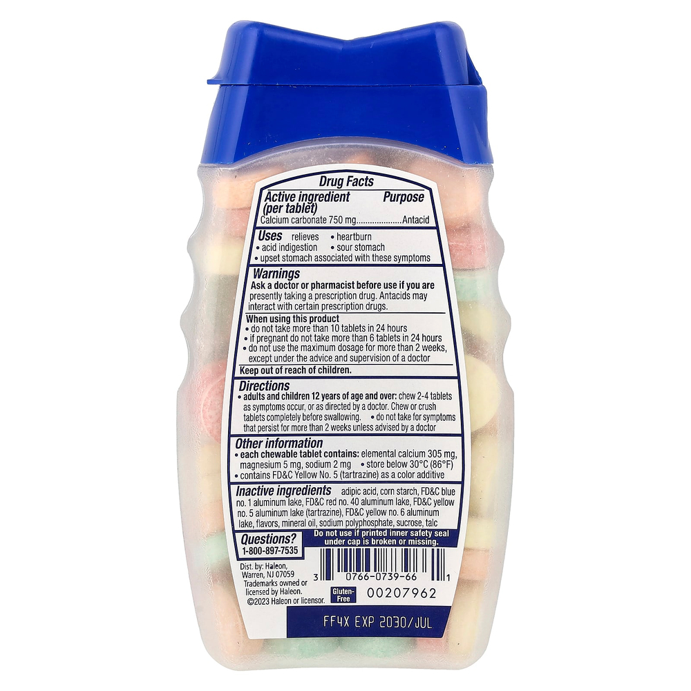 Tums, антацид, фруктовое ассорти, 96 жевательных таблеток (750 мг в 1 таблетке)