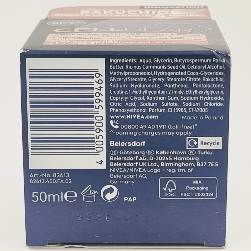 Ночной крем NIVEA Cellular Expert Lift антивозрастной с бакучиолом и 2 видами гиалуроновой кислоты, 50 мл (Германия)