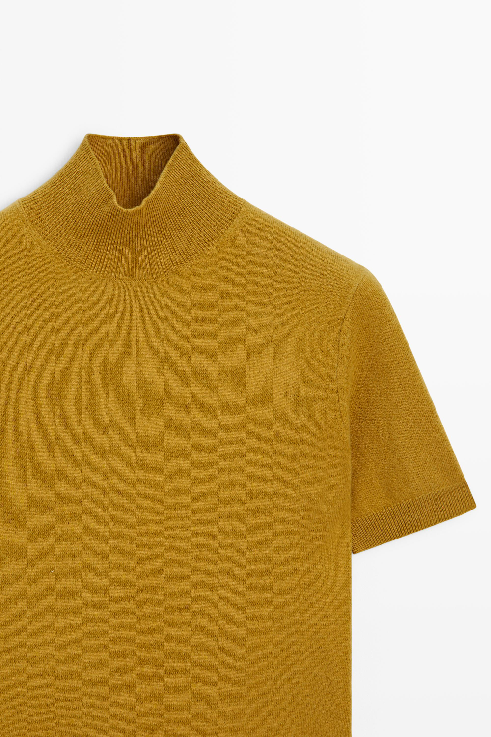 Massimo Dutti Вязаный свитер с короткими рукавами из смеси кашемира и шерсти, горчично-желтый