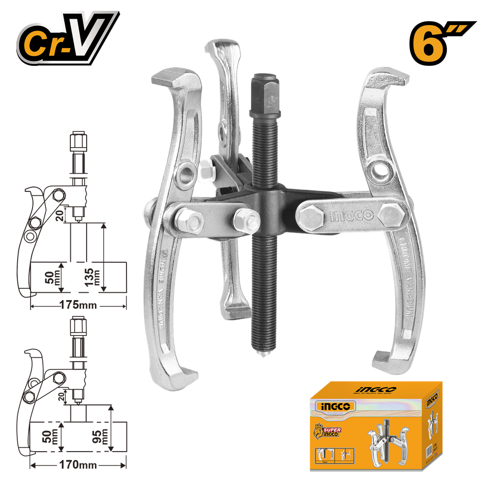 Съемник с тремя захватами INGCO HGP08036 INDUSTRIAL 6" Съемник с тремя захватами INGCO HGP08036 INDUSTRIAL 6"