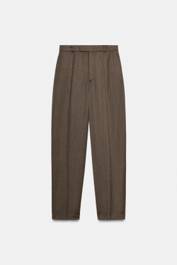 ZARA БРЮКИ BALLOON ИЗ СМЕСОВОЙ ШЕРСТИ ZW COLLECTION, КОРИЧНЕВЫЙ МЕЛАНЖ