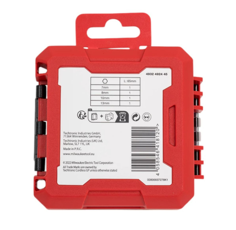 Насадки магнитные торцевые SHOCKWAVE 1/4"HEX, набор 4 шт, 7/8/10/13 мм GEN II Milwaukee 4932492445