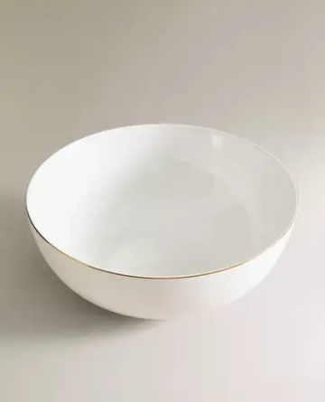 ZARA HOME ФАРФОРОВАЯ САЛАТНИЦА С ЗОЛОТЫМ ОБОДКОМ, ЗОЛОТОЙ