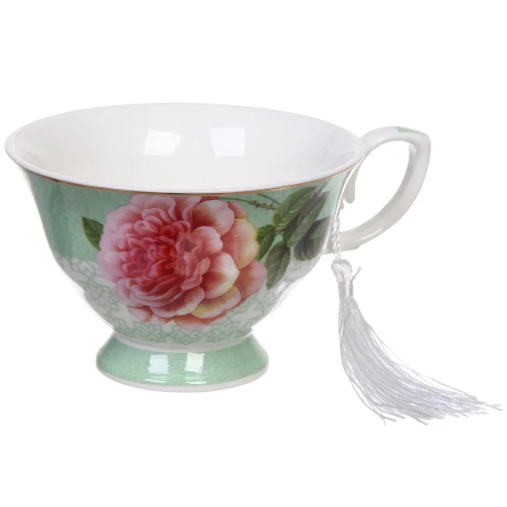 Чайная пара керамическая «Грация» (кружка 220мл+блюдце) в подарочной коробке, зеленая