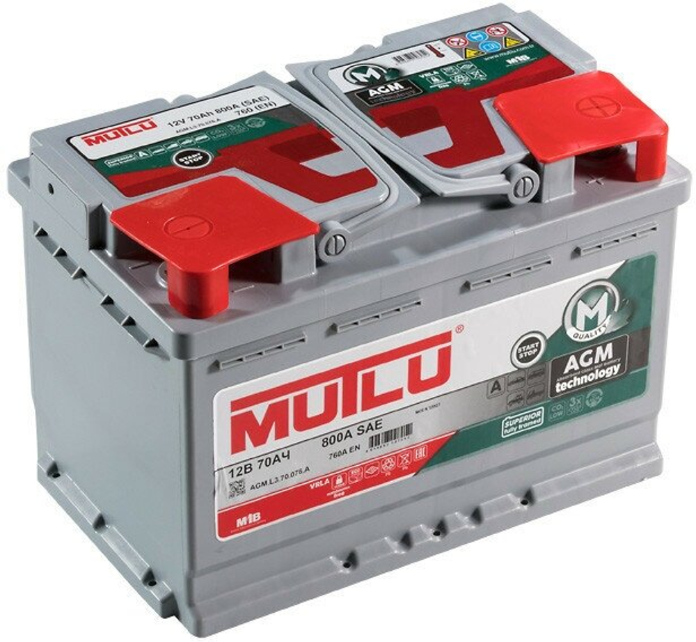 Аккумулятор MUTLU AGM 70 А/ч обратный R+ 278x175x190 L3 EN 760 А